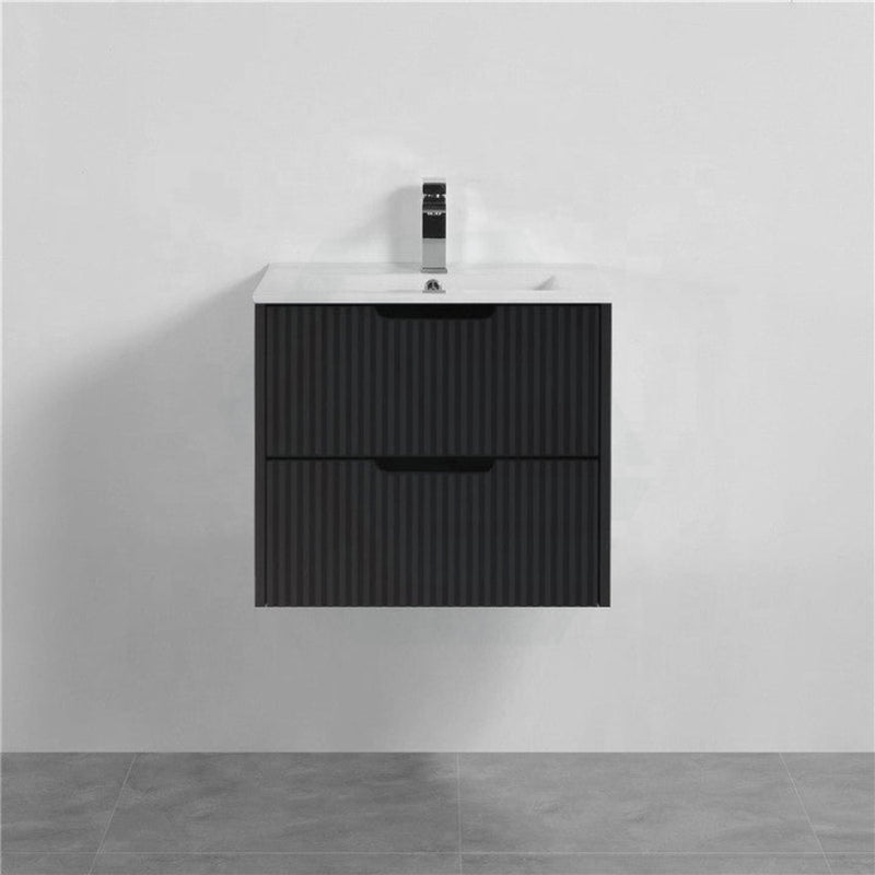 600-1500Mm Bali Wall Hung Bathroom Floating Vanity Matt Black Linear Fluted Cabinet Pvc Coating