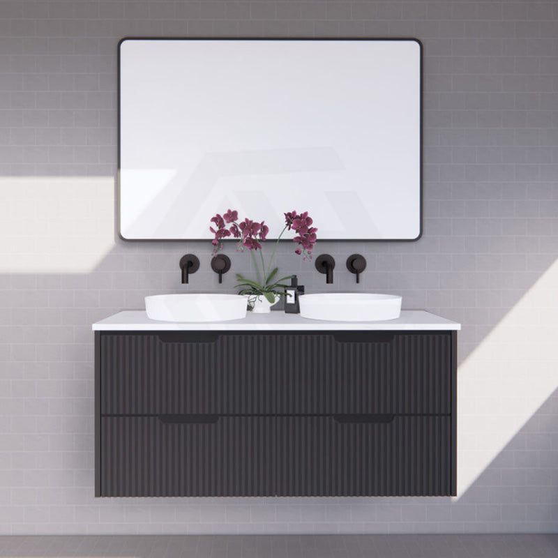 600-1500Mm Bali Wall Hung Bathroom Floating Vanity Matt Black Linear Fluted Cabinet Pvc Coating