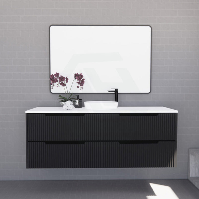 600-1500Mm Bali Wall Hung Bathroom Floating Vanity Matt Black Linear Fluted Cabinet Pvc Coating