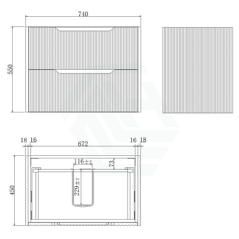 600 - 1500Mm Bali Wall Hung Bathroom Floating Vanity Matt Black Linear Fluted Cabinet Pvc Coating