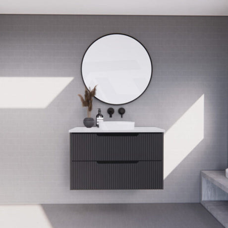 600-1500Mm Bali Wall Hung Bathroom Floating Vanity Matt Black Linear Fluted Cabinet Pvc Coating