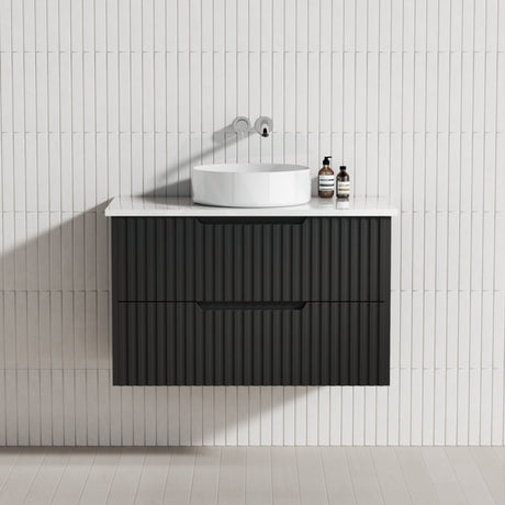 600-1500Mm Bali Wall Hung Bathroom Floating Vanity Matt Black Linear Fluted Cabinet Pvc Coating