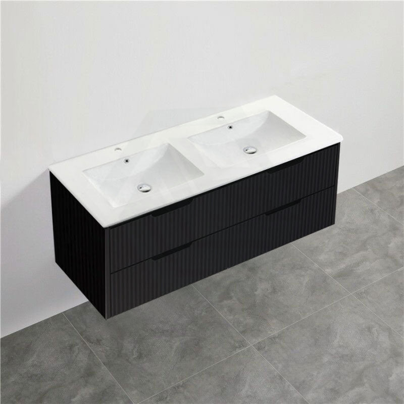 600-1500Mm Bali Wall Hung Bathroom Floating Vanity Matt Black Linear Fluted Cabinet Pvc Coating