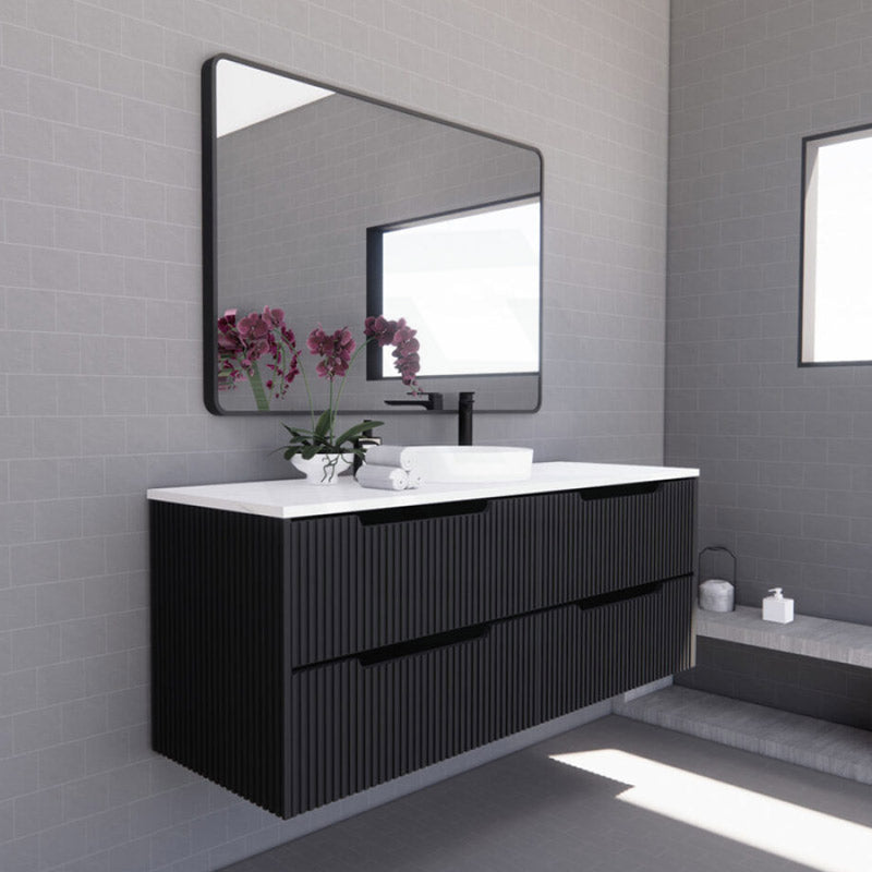 600-1500Mm Bali Wall Hung Bathroom Floating Vanity Matt Black Linear Fluted Cabinet Pvc Coating