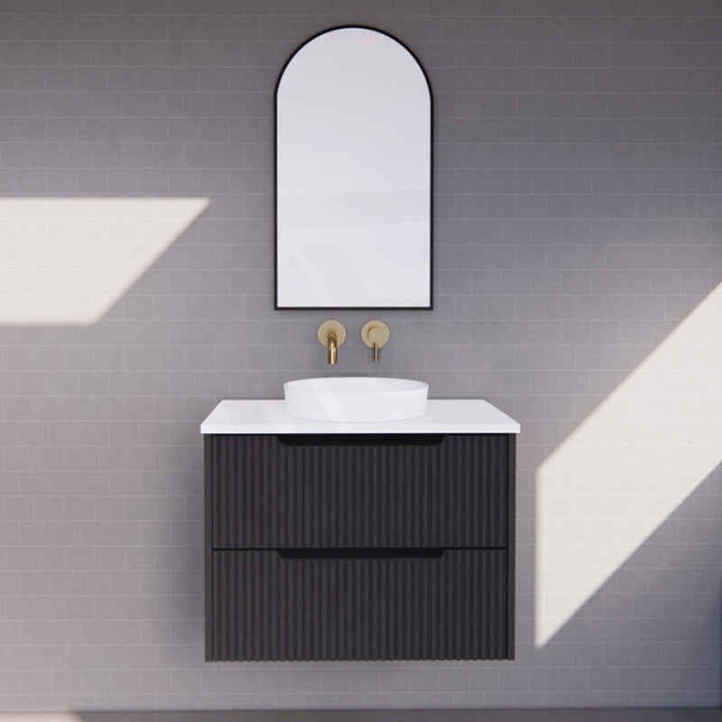 600-1500Mm Bali Wall Hung Bathroom Floating Vanity Matt Black Linear Fluted Cabinet Pvc Coating