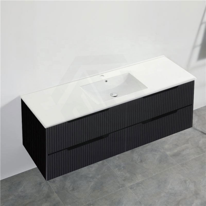 600-1500Mm Bali Wall Hung Bathroom Floating Vanity Matt Black Linear Fluted Cabinet Pvc Coating