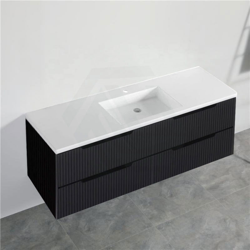 600-1500Mm Bali Wall Hung Bathroom Floating Vanity Matt Black Linear Fluted Cabinet Pvc Coating