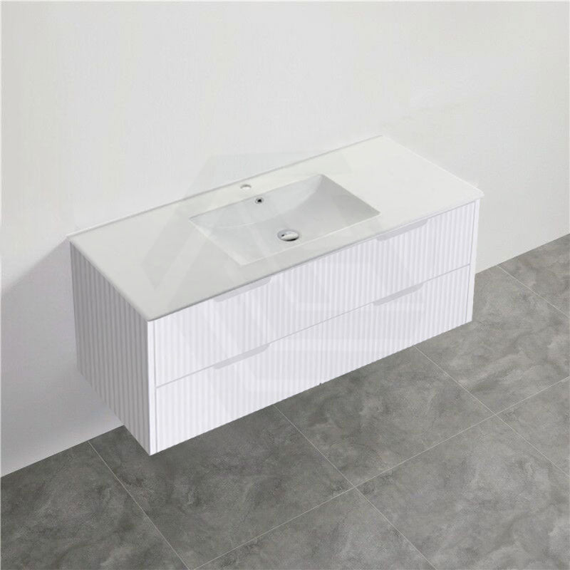 600-1500Mm Bali Wall Hung Bathroom Floating Vanity Matt White Linear Fluted Cabinet Pvc Coating