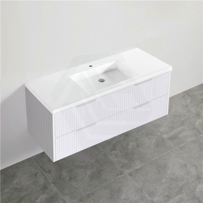 600-1500Mm Bali Wall Hung Bathroom Floating Vanity Matt White Linear Fluted Cabinet Pvc Coating