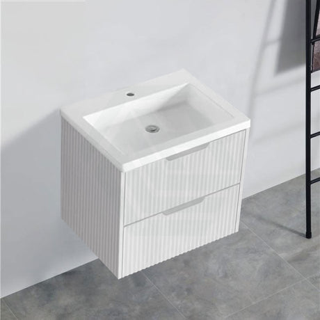 600-1500Mm Bali Wall Hung Bathroom Floating Vanity Matt White Linear Fluted Cabinet Pvc Coating