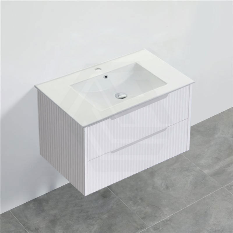 600-1500Mm Bali Wall Hung Bathroom Floating Vanity Matt White Linear Fluted Cabinet Pvc Coating