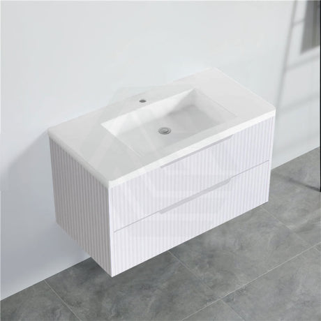 600-1500Mm Bali Wall Hung Bathroom Floating Vanity Matt White Linear Fluted Cabinet Pvc Coating