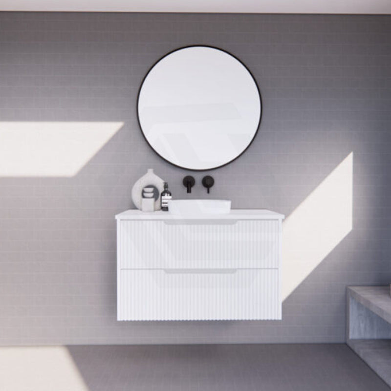 600-1500Mm Bali Wall Hung Bathroom Floating Vanity Matt White Linear Fluted Cabinet Pvc Coating