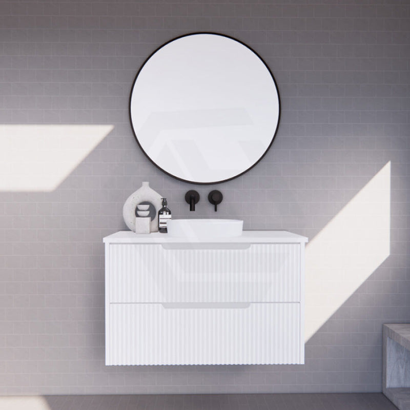 600-1500Mm Bali Wall Hung Bathroom Floating Vanity Matt White Linear Fluted Cabinet Pvc Coating