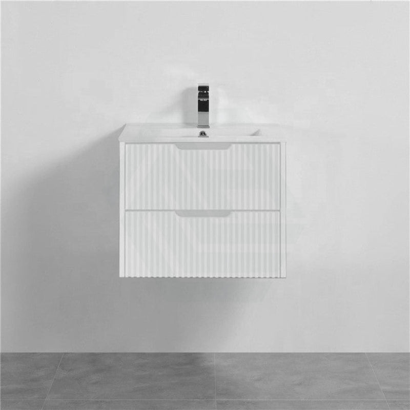 600-1500Mm Bali Wall Hung Bathroom Floating Vanity Matt White Linear Fluted Cabinet Pvc Coating