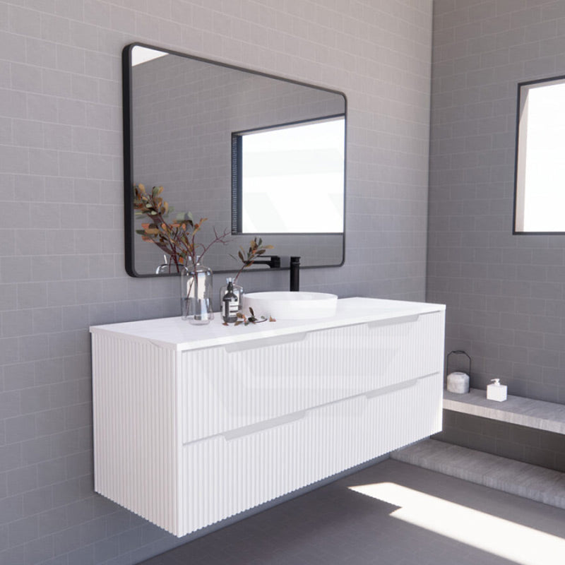 600-1500Mm Bali Wall Hung Bathroom Floating Vanity Matt White Linear Fluted Cabinet Pvc Coating