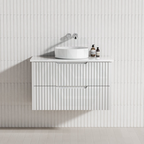 600-1500Mm Bali Wall Hung Bathroom Floating Vanity Matt White Linear Fluted Cabinet Pvc Coating