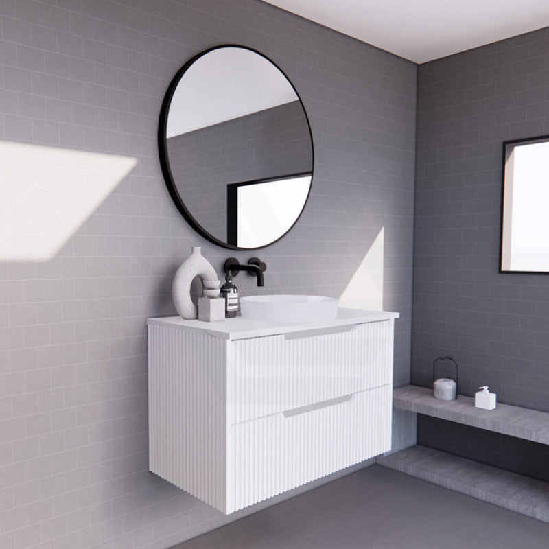 600-1500Mm Bali Wall Hung Bathroom Floating Vanity Matt White Linear Fluted Cabinet Pvc Coating