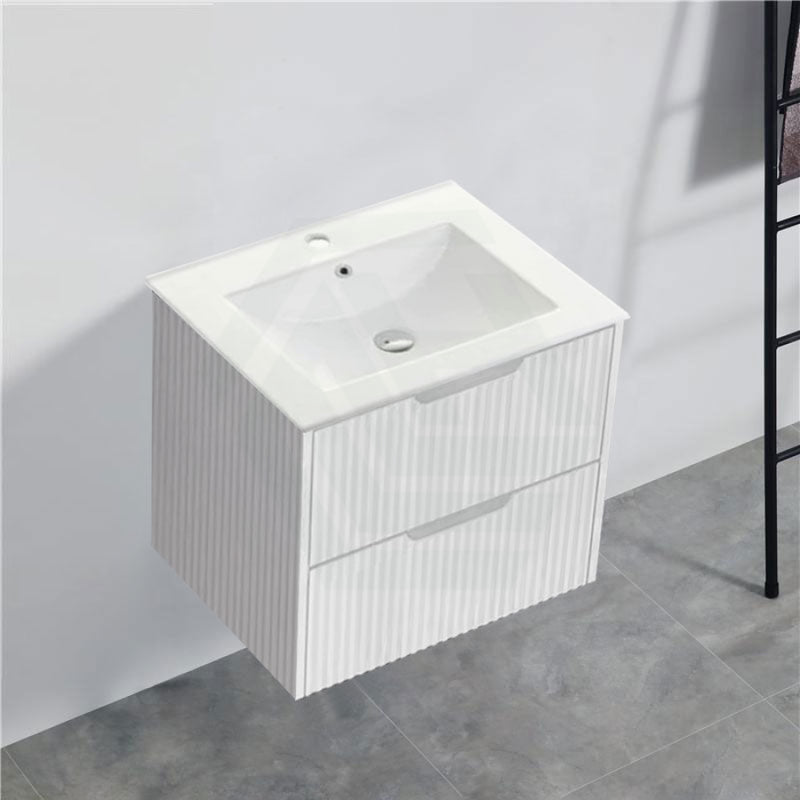 600-1500Mm Bali Wall Hung Bathroom Floating Vanity Matt White Linear Fluted Cabinet Pvc Coating