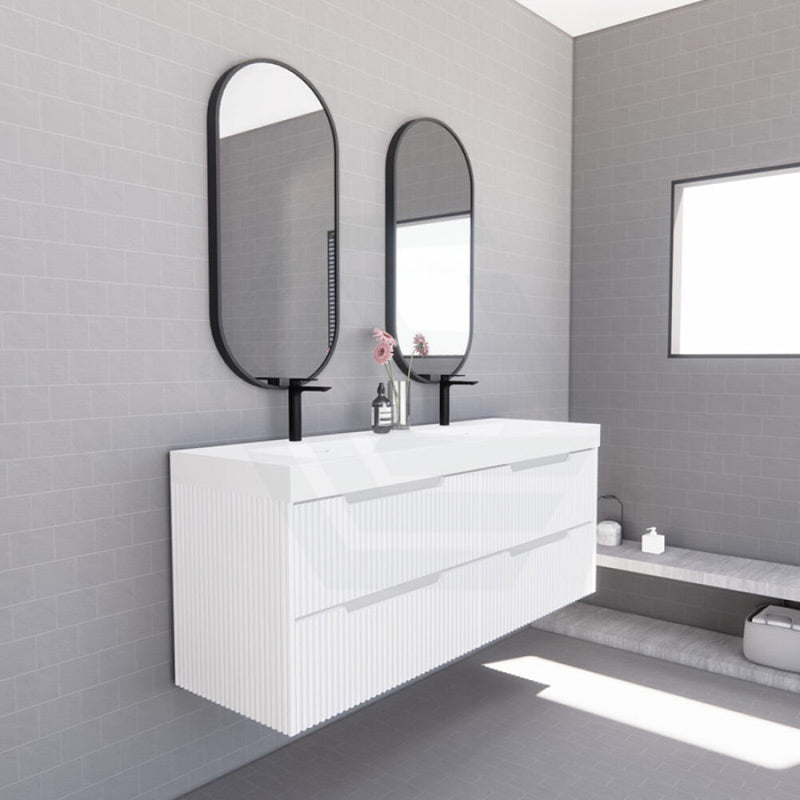 600-1500Mm Bali Wall Hung Bathroom Floating Vanity Matt White Linear Fluted Cabinet Pvc Coating