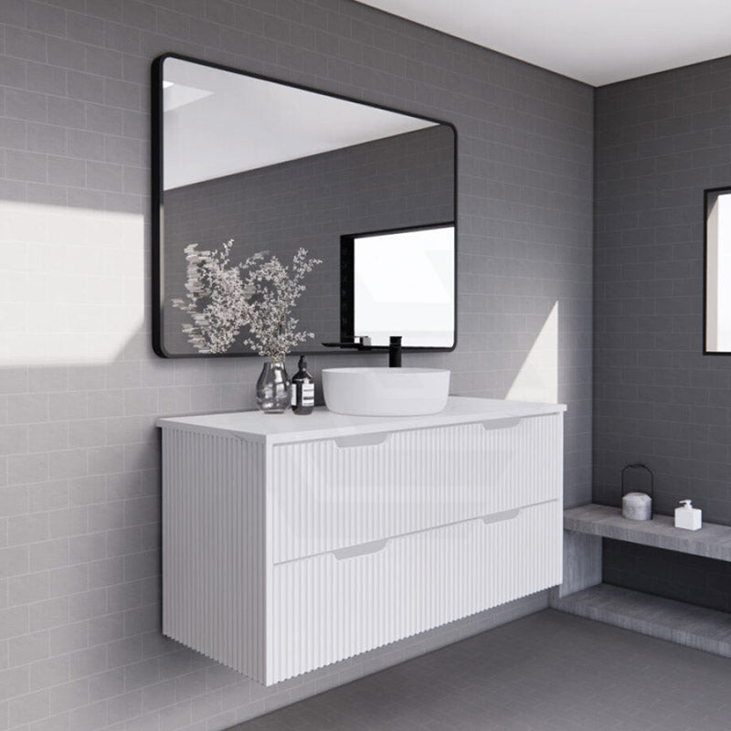 600-1500Mm Bali Wall Hung Bathroom Floating Vanity Matt White Linear Fluted Cabinet Pvc Coating