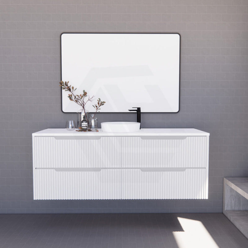 600-1500Mm Bali Wall Hung Bathroom Floating Vanity Matt White Linear Fluted Cabinet Pvc Coating