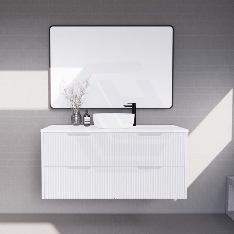 600-1500Mm Bali Wall Hung Bathroom Floating Vanity Matt White Linear Fluted Cabinet Pvc Coating