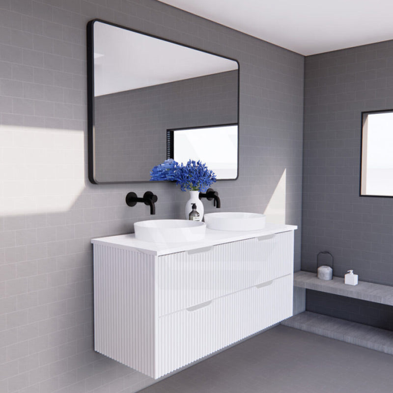 600-1500Mm Bali Wall Hung Bathroom Floating Vanity Matt White Linear Fluted Cabinet Pvc Coating