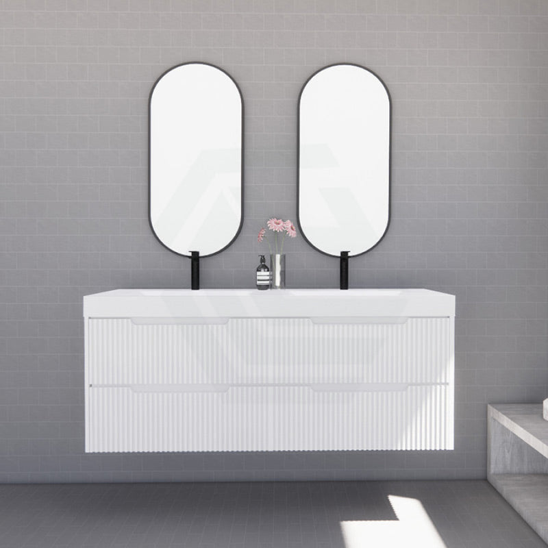 600-1500Mm Bali Wall Hung Bathroom Floating Vanity Matt White Linear Fluted Cabinet Pvc Coating