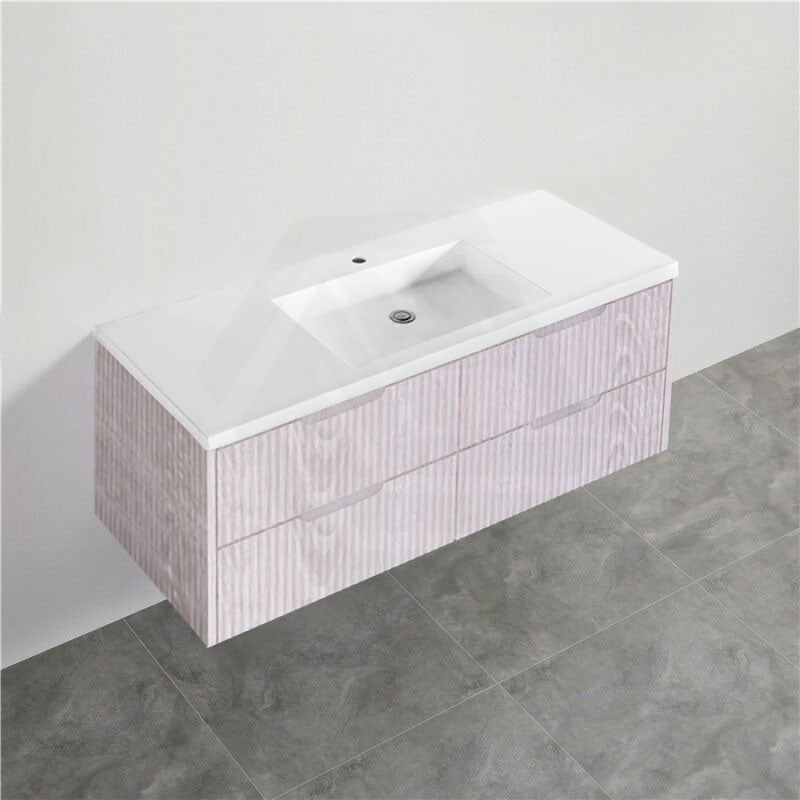 600-1500Mm Bali Wall Hung Bathroom Floating Vanity White Oak Linear Fluted Cabinet Pvc Coating