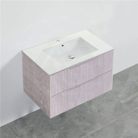 600-1500Mm Bali Wall Hung Bathroom Floating Vanity White Oak Linear Fluted Cabinet Pvc Coating