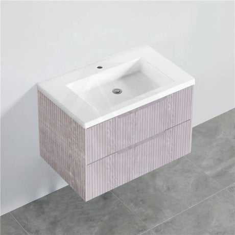 600-1500Mm Bali Wall Hung Bathroom Floating Vanity White Oak Linear Fluted Cabinet Pvc Coating