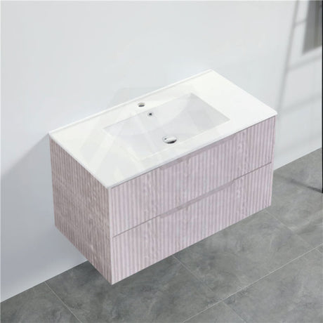 600-1500Mm Bali Wall Hung Bathroom Floating Vanity White Oak Linear Fluted Cabinet Pvc Coating