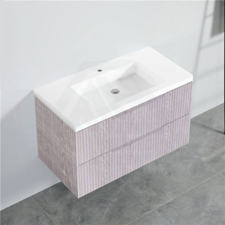 600-1500Mm Bali Wall Hung Bathroom Floating Vanity White Oak Linear Fluted Cabinet Pvc Coating