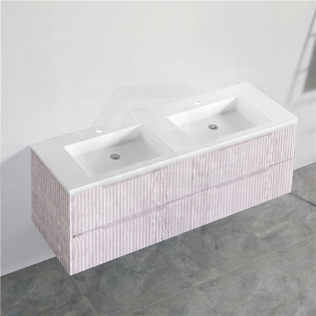 600-1500Mm Bali Wall Hung Bathroom Floating Vanity White Oak Linear Fluted Cabinet Pvc Coating