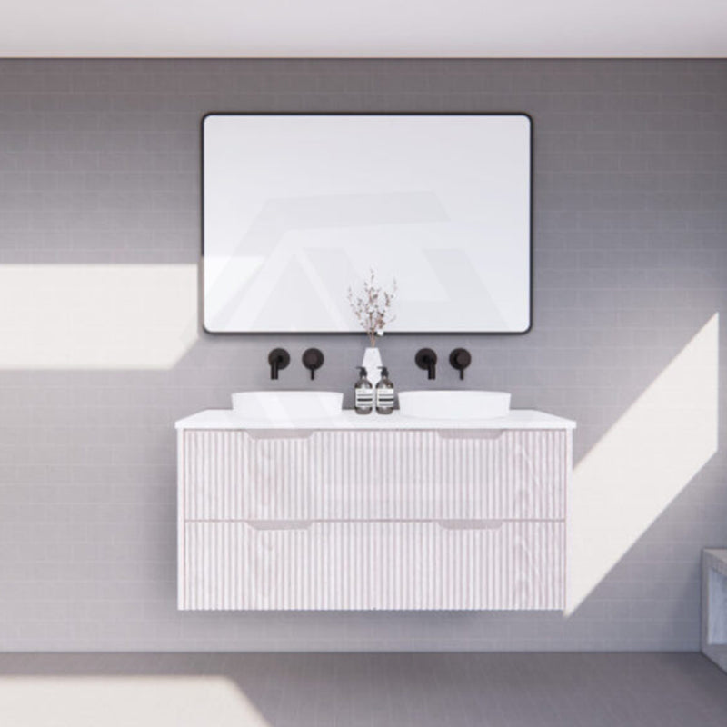 600-1500Mm Bali Wall Hung Bathroom Floating Vanity White Oak Linear Fluted Cabinet Pvc Coating