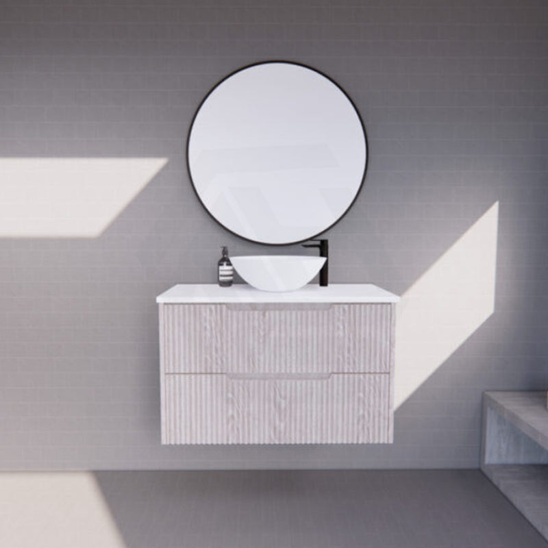 600-1500Mm Bali Wall Hung Bathroom Floating Vanity White Oak Linear Fluted Cabinet Pvc Coating