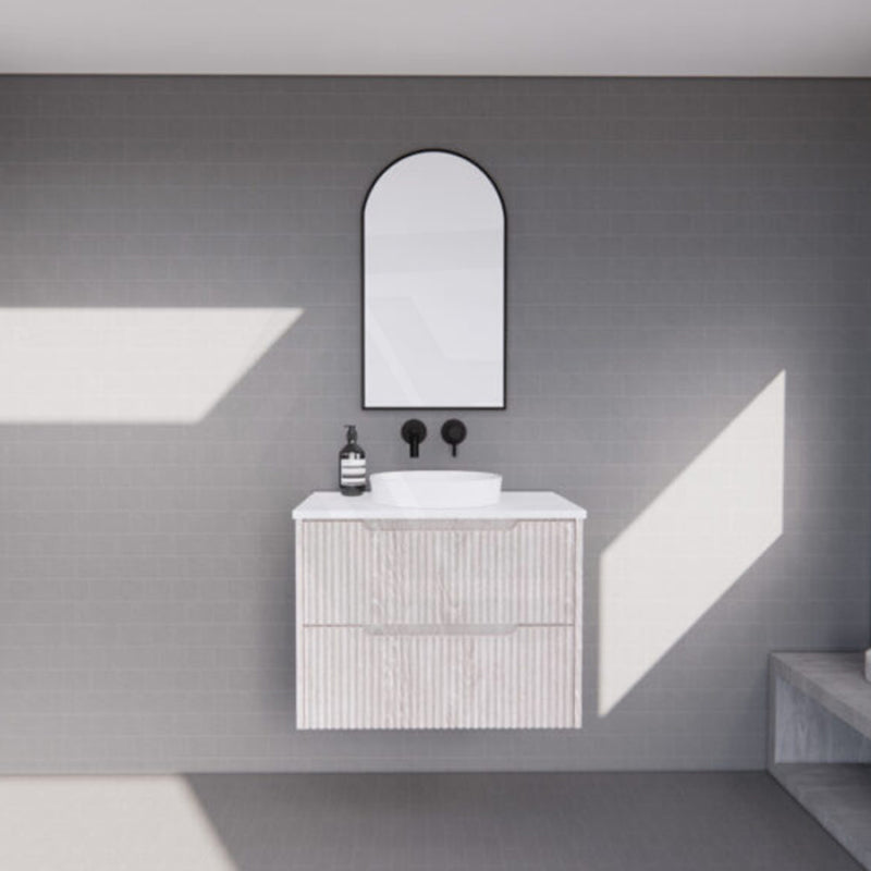 600-1500Mm Bali Wall Hung Bathroom Floating Vanity White Oak Linear Fluted Cabinet Pvc Coating