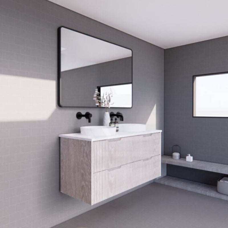 600-1500Mm Bali Wall Hung Bathroom Floating Vanity White Oak Linear Fluted Cabinet Pvc Coating