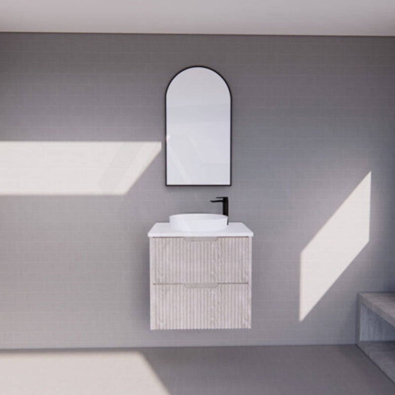 600-1500Mm Bali Wall Hung Bathroom Floating Vanity White Oak Linear Fluted Cabinet Pvc Coating