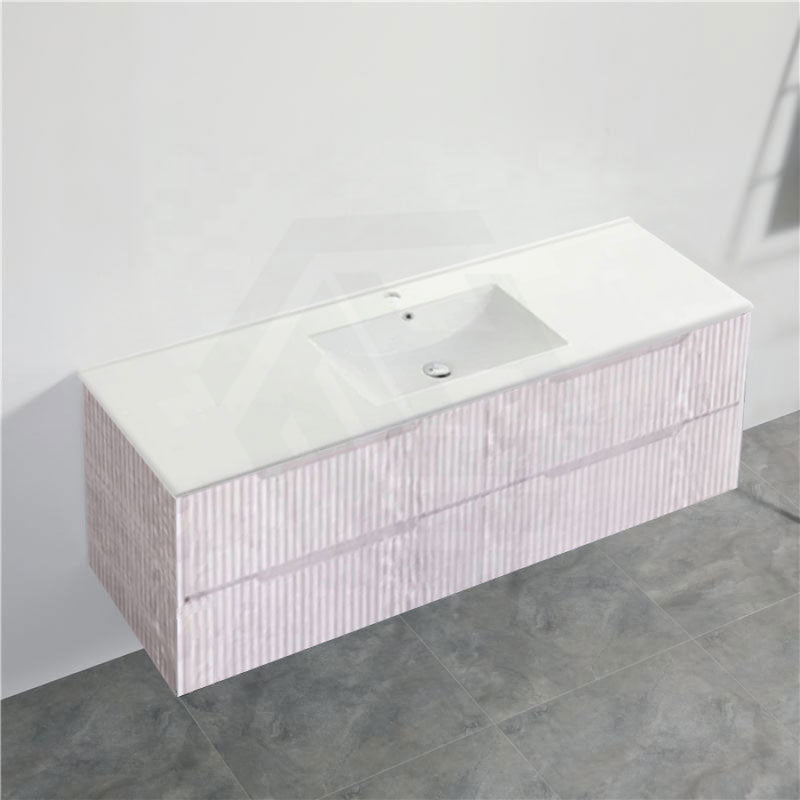 600-1500Mm Bali Wall Hung Bathroom Floating Vanity White Oak Linear Fluted Cabinet Pvc Coating