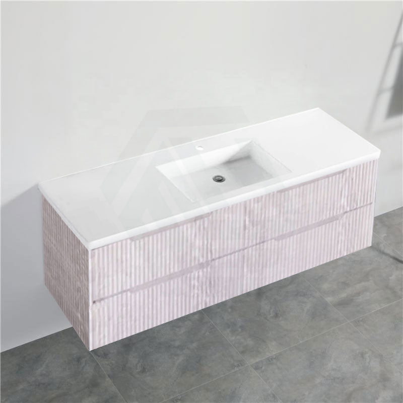 600-1500Mm Bali Wall Hung Bathroom Floating Vanity White Oak Linear Fluted Cabinet Pvc Coating