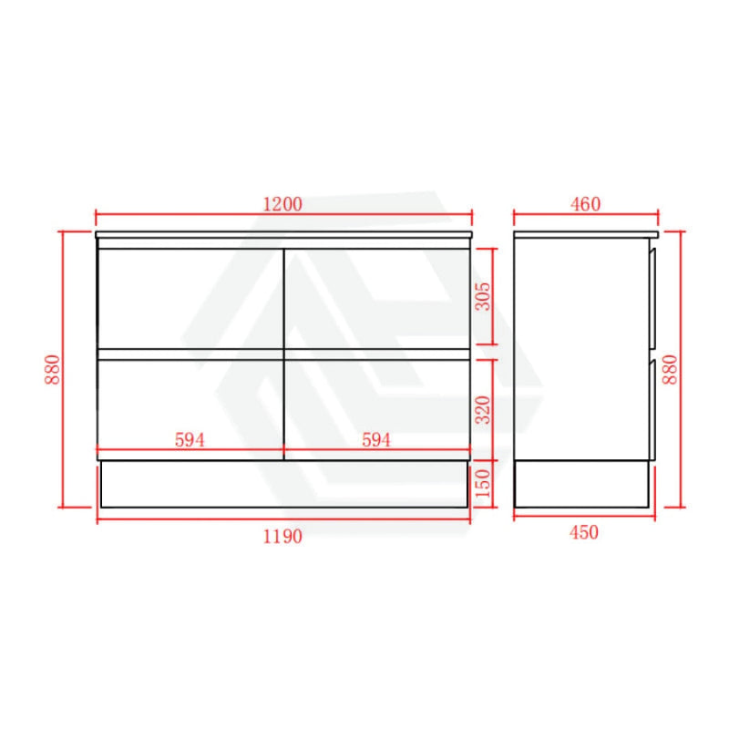 600-1500Mm Bathroom Floor Vanity Freestanding Gloss White Polyurethane Pvc Kick-Board Cabinet Only &