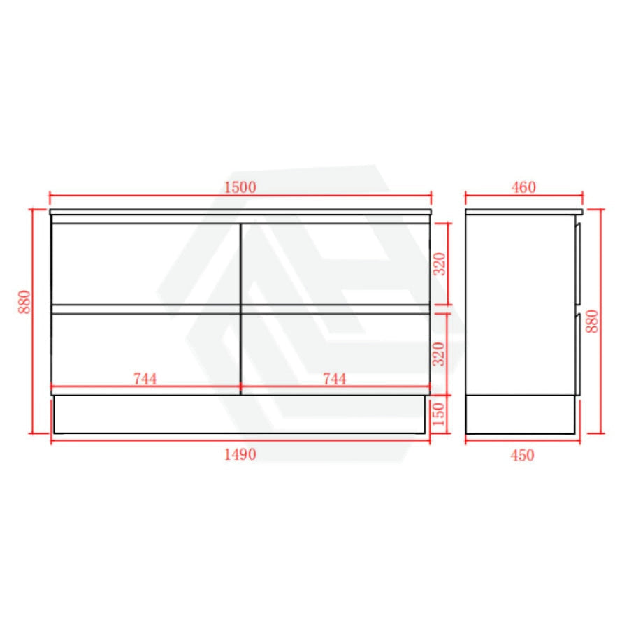 600-1500Mm Bathroom Floor Vanity Freestanding Gloss White Polyurethane Pvc Kick-Board Cabinet Only &