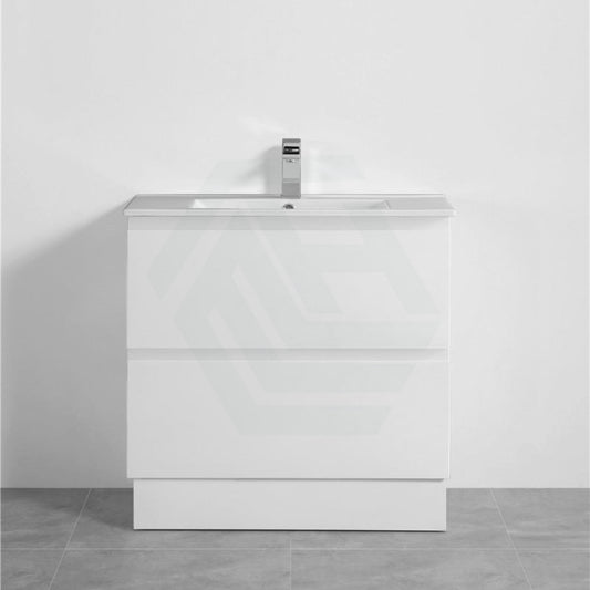 900X460X880Mm Bathroom Floor Vanity Freestanding Gloss White Polyurethane Pvc Kick-Board Cabinet