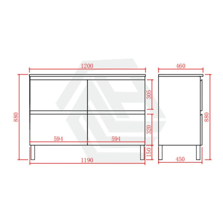 600-1500Mm Bathroom Freestanding Vanity With Legs Gloss White Polyurethane Pvc Cabinet Only &