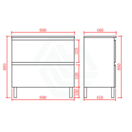 900X460X880Mm Bathroom Floor Vanity Freestanding Gloss White Polyurethane Pvc Cabinet Only & Ceramic