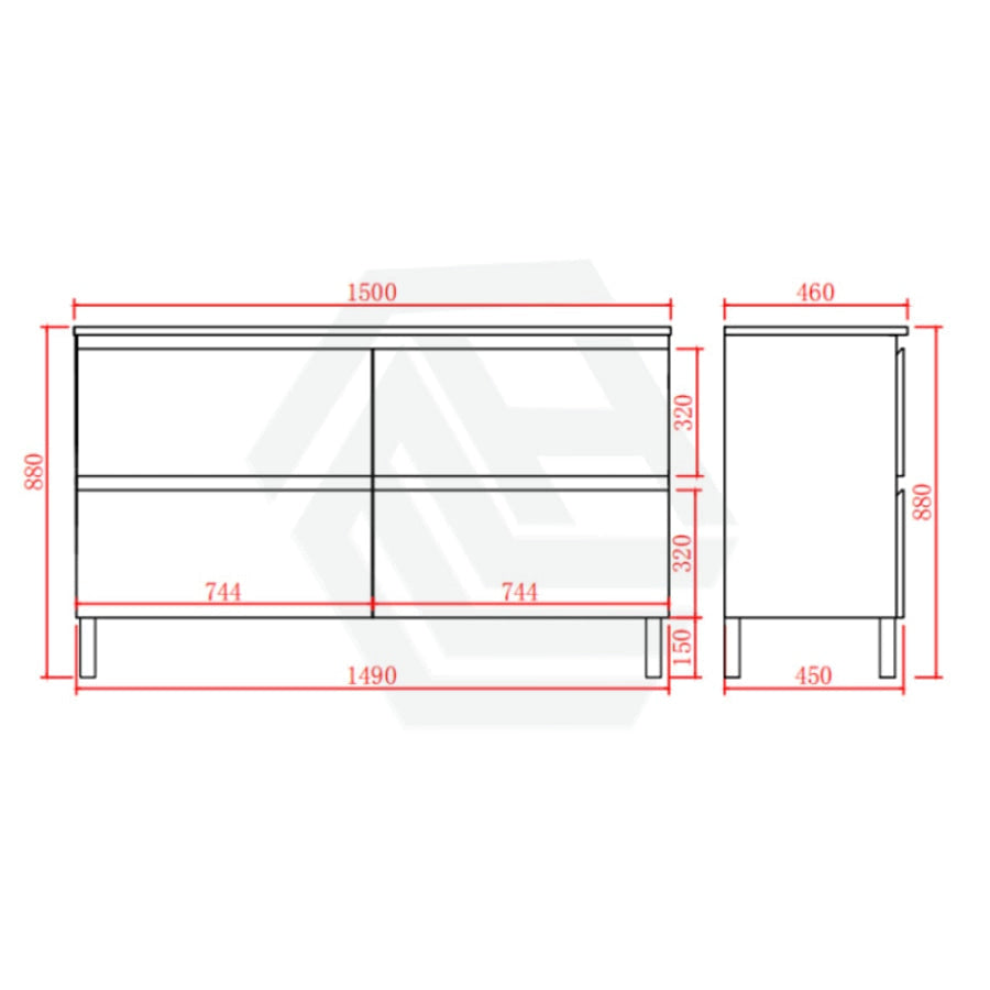 600-1500Mm Bathroom Freestanding Vanity With Legs Gloss White Polyurethane Pvc Cabinet Only &