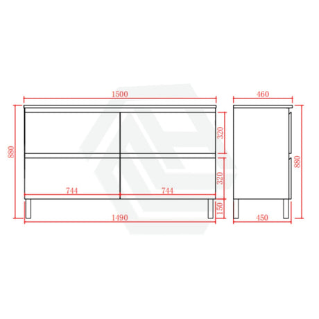 600-1500Mm Bathroom Freestanding Vanity With Legs Gloss White Polyurethane Pvc Cabinet Only &