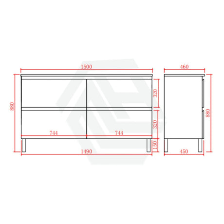 600-1500Mm Bathroom Floor Vanity Freestanding Gloss White Polyurethane Pvc Cabinet Only & Ceramic